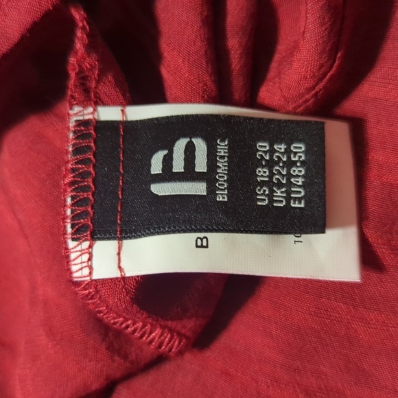 BloomChic Dark Red Smocked Mock Neck Lantern Sleeve Blouse - Picture 4 of 4